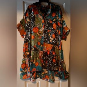 Sz M, floral, oversized boho dress
